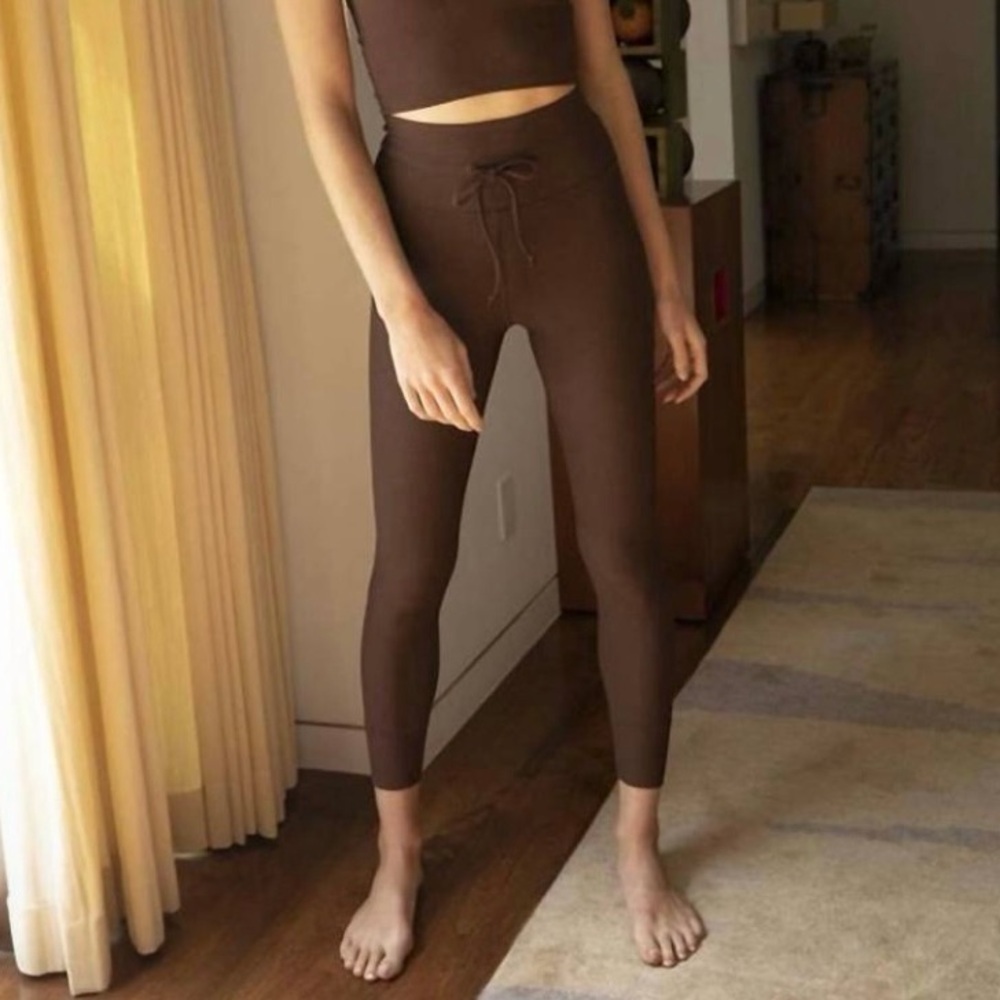 ONA Yoon Chung Taylor Thermal Cuffed Legging High Waist Waffle Weave Brown Large